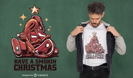 Desenho de t-shirt de comida de árvore de natal de carne