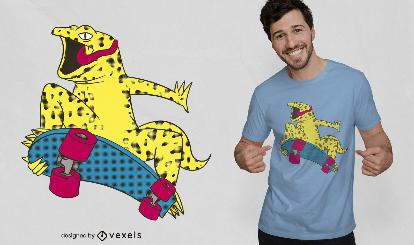 Diseño de camiseta de patinador Gecko