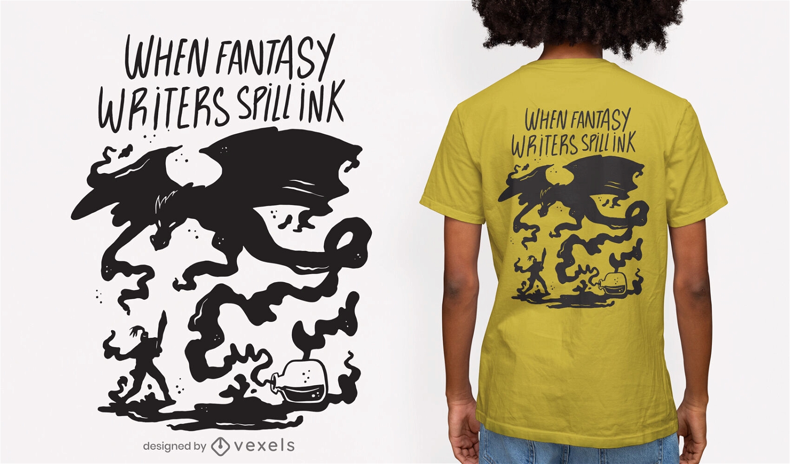 Diseño de camiseta de tinta de escritores de fantasía.