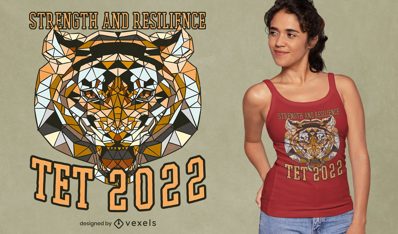 Desenho de camiseta de tigre com força e resiliência