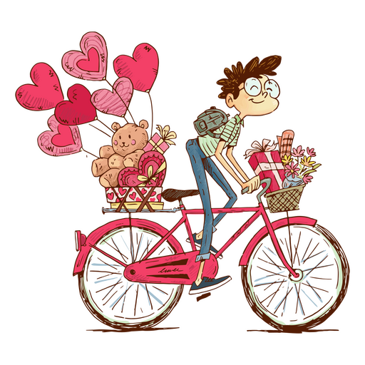 Personagem de bicicleta de dia dos namorados