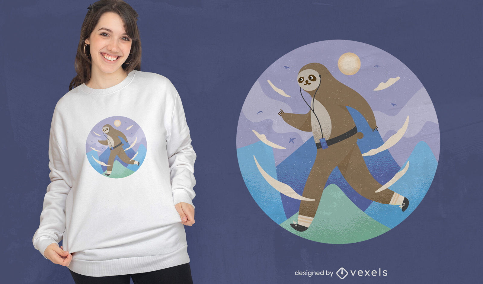 Trail running sloth t-shirt design