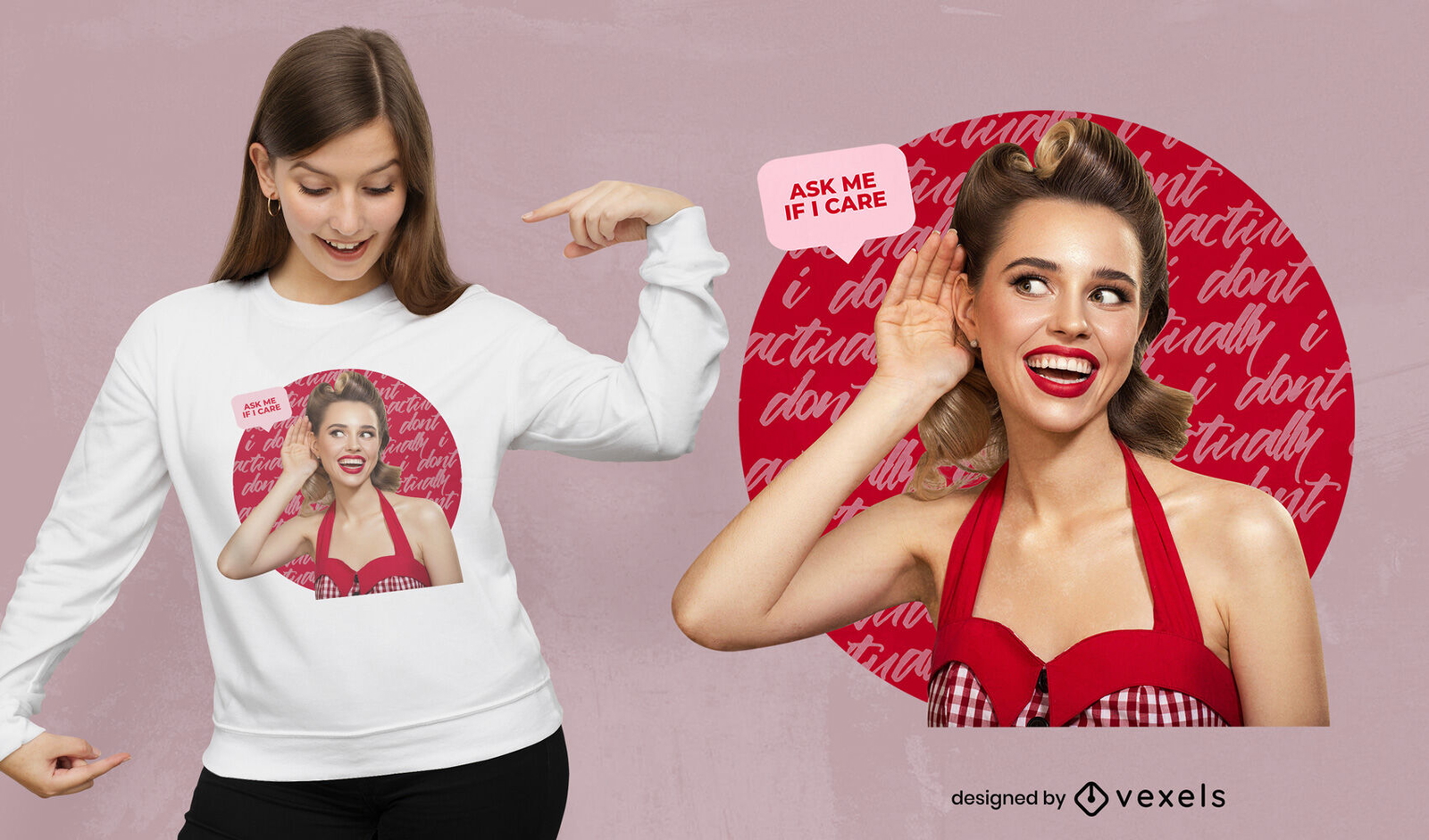 Pin-up-Mädchen fragt nach PSD-T-Shirt-Design