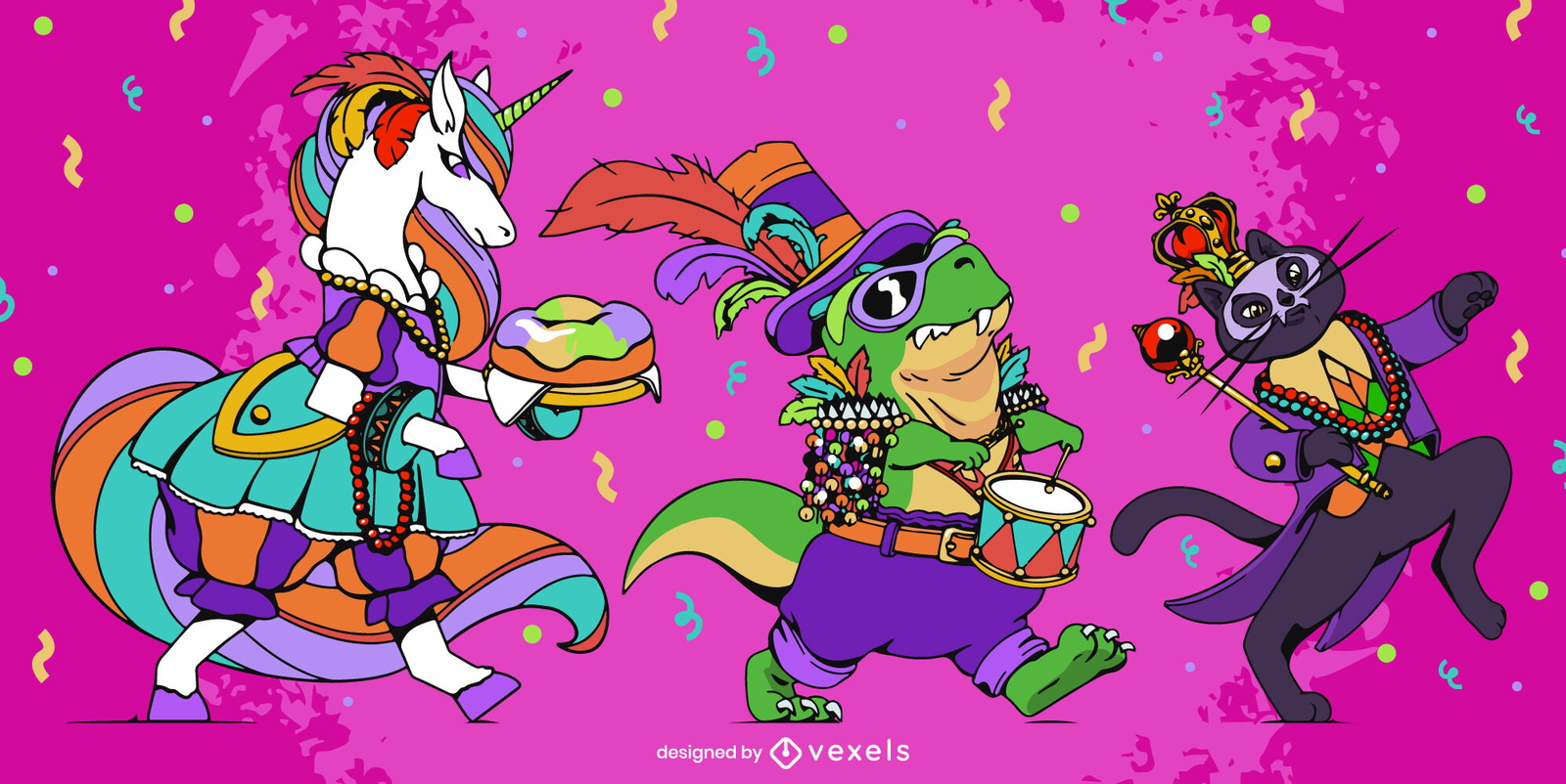 Animales de celebración de mardi gras en conjunto de disfraces.