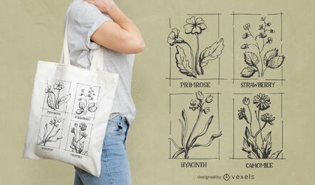 Diseño de bolso botánico de flores.