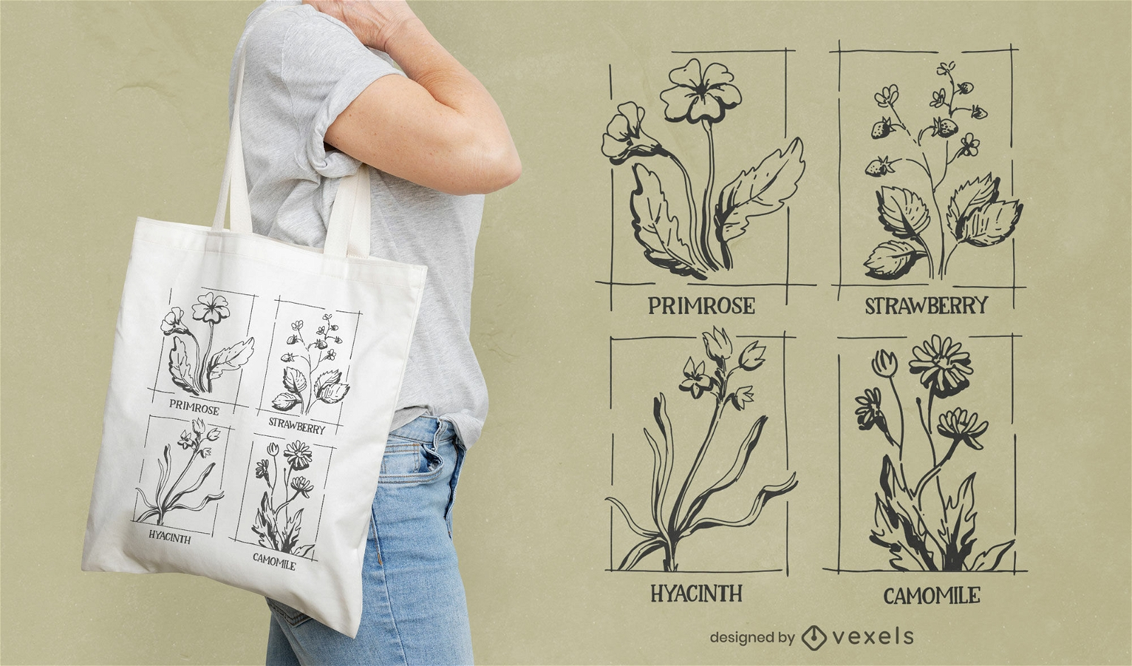 Flowers botanical tote bag design