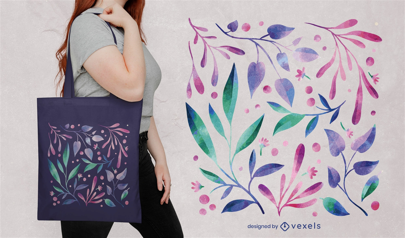 Diseño de bolso de mano de acuarela de hojas de flores