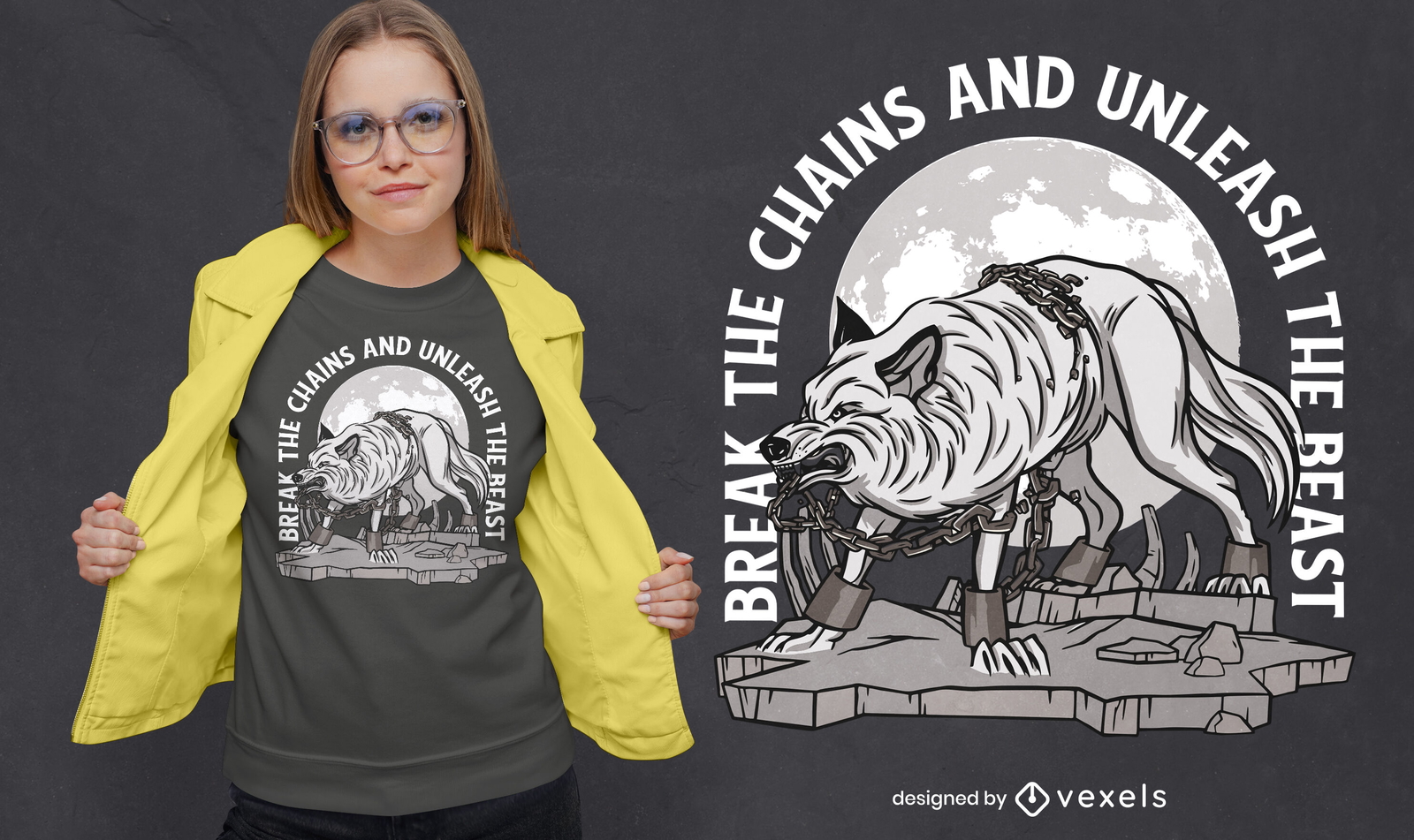 Diseño de camiseta de criatura mitológica Fenrir.