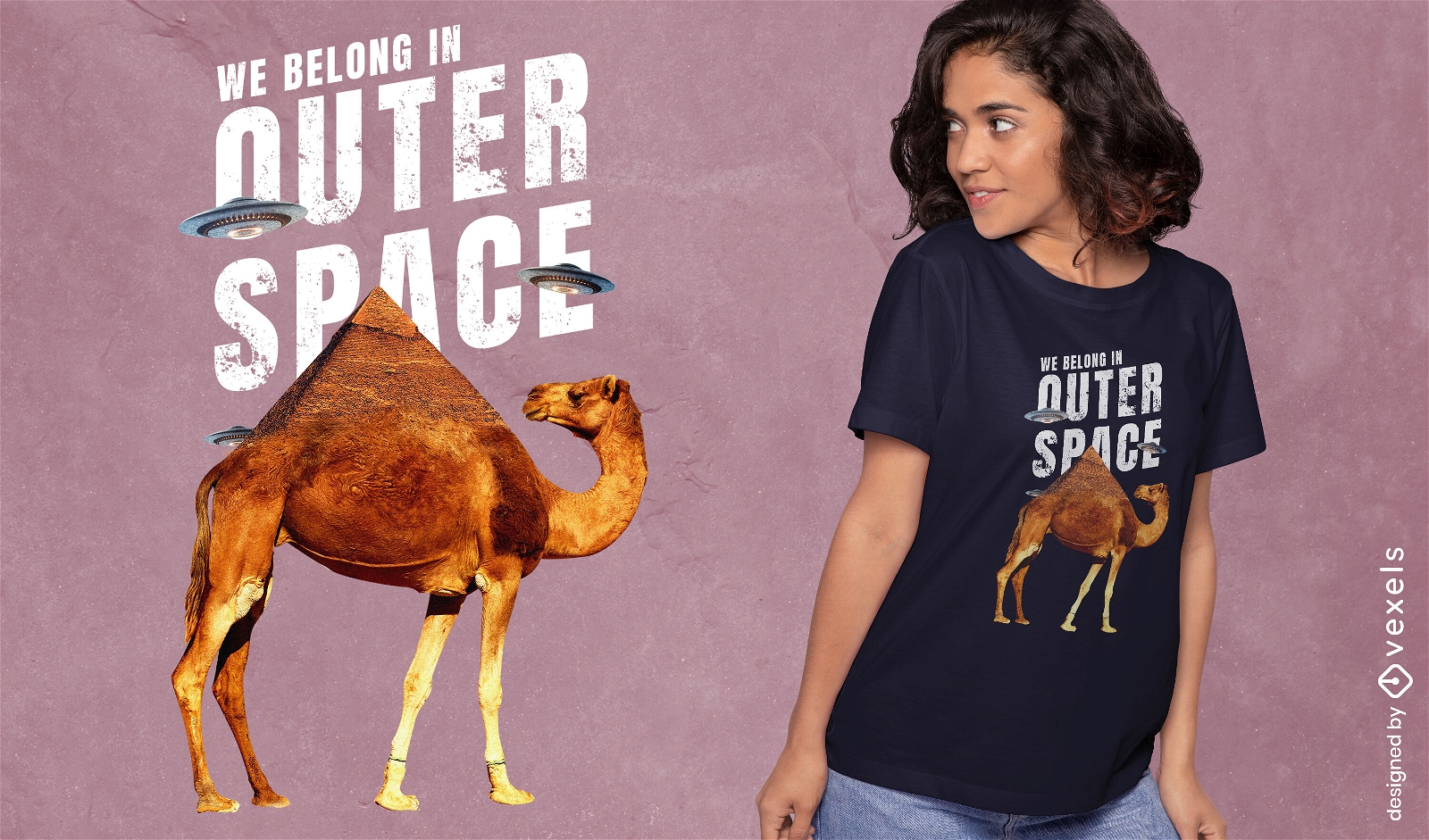 Camel and aliens psd t-shirt design