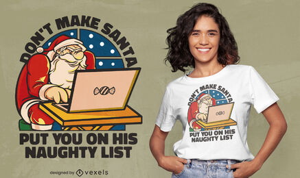 Weihnachtsmann arbeitet an Laptop-T-Shirt-Design