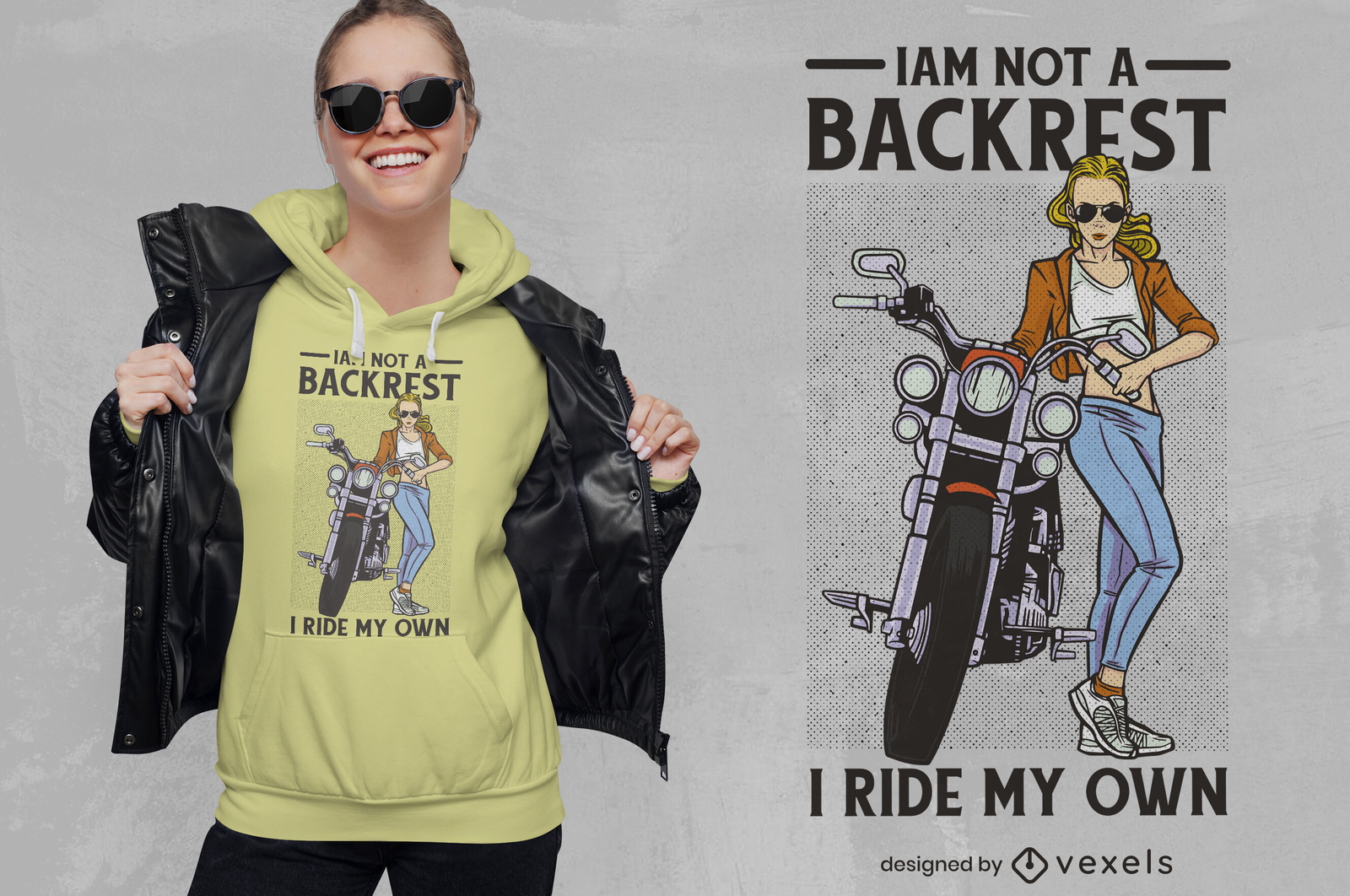 Kein feministisches Biker-T-Shirt-Design mit Rückenlehne