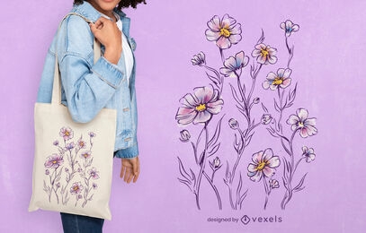 Diseño de bolso de mano de acuarela de flores