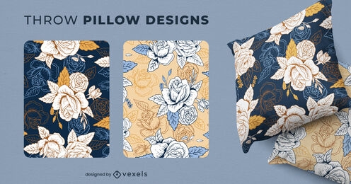 Diseño de almohada de tiro con patrón de rosas