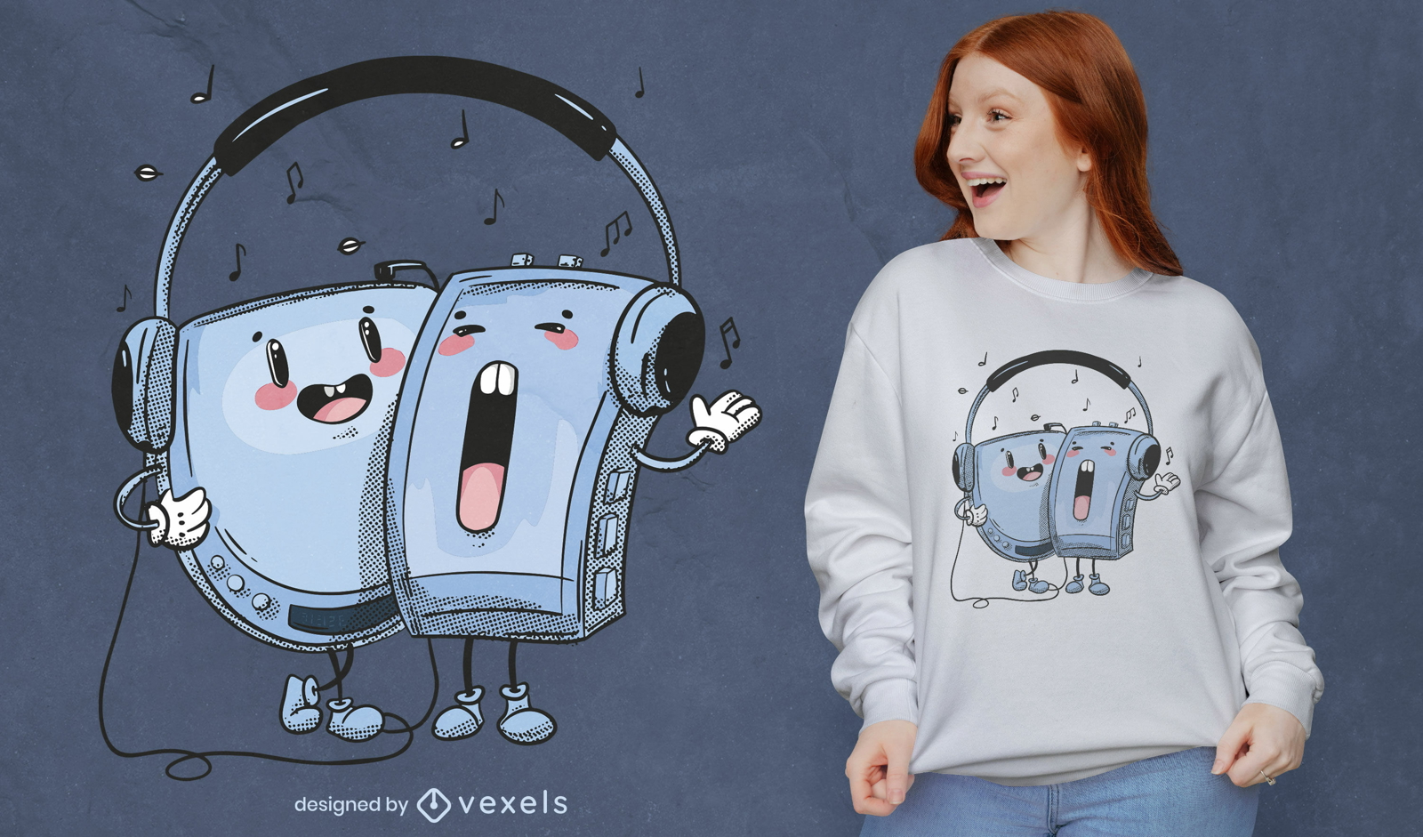 Audio players cartoon t-shirt design