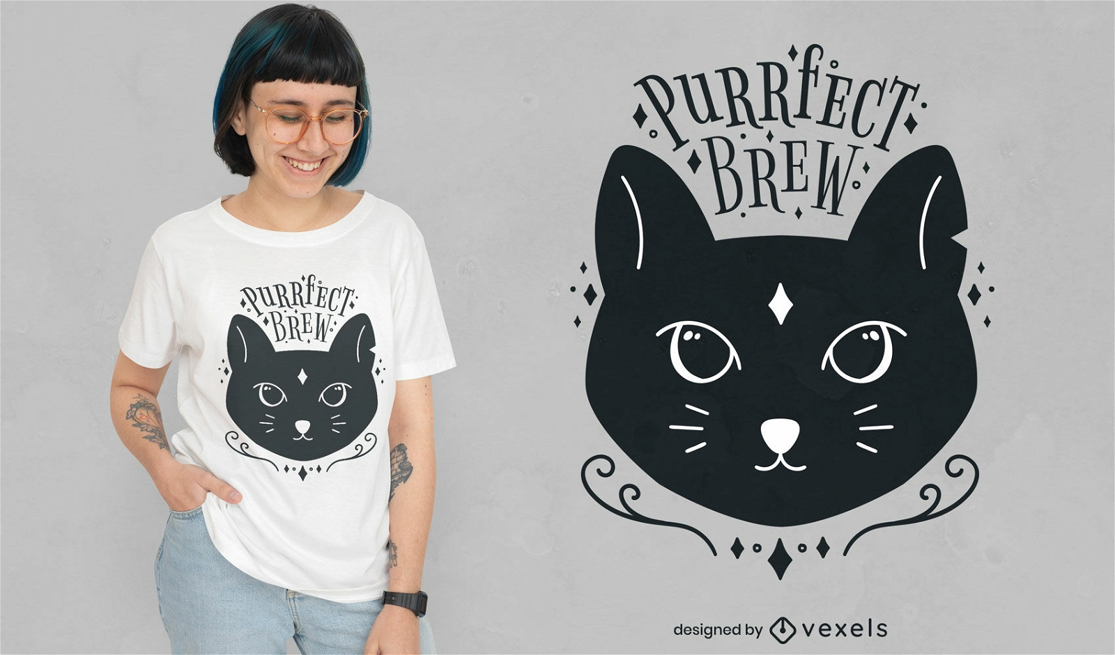 Niedliches Tier-T-Shirt-Design mit schwarzer Katze