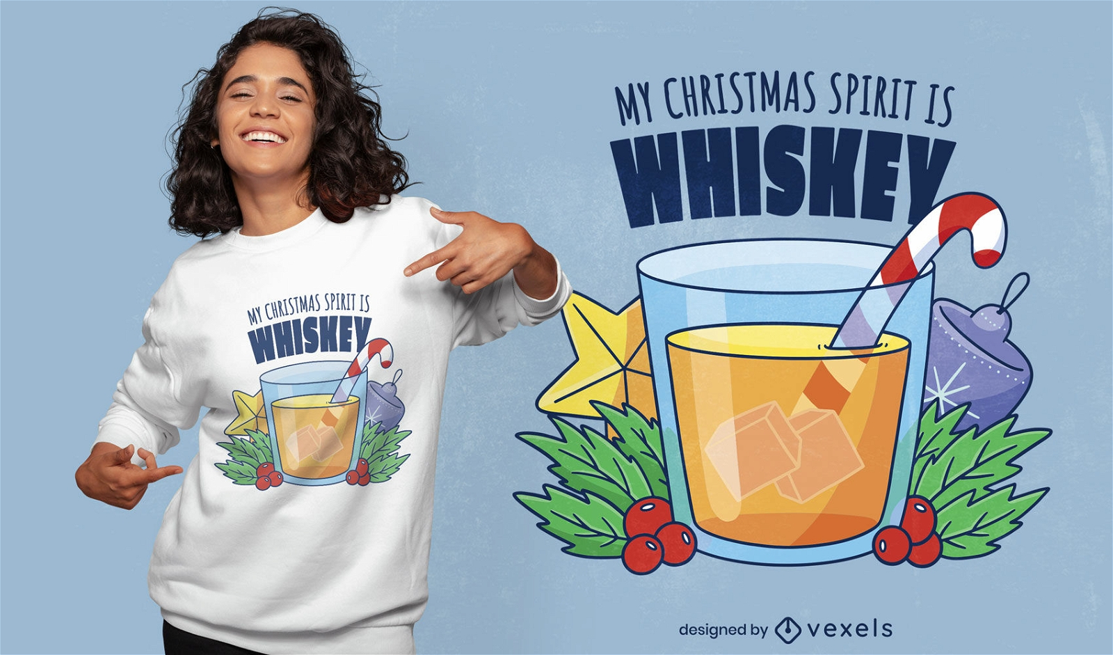 Dise?o de camiseta de bebida de whisky navide?o.
