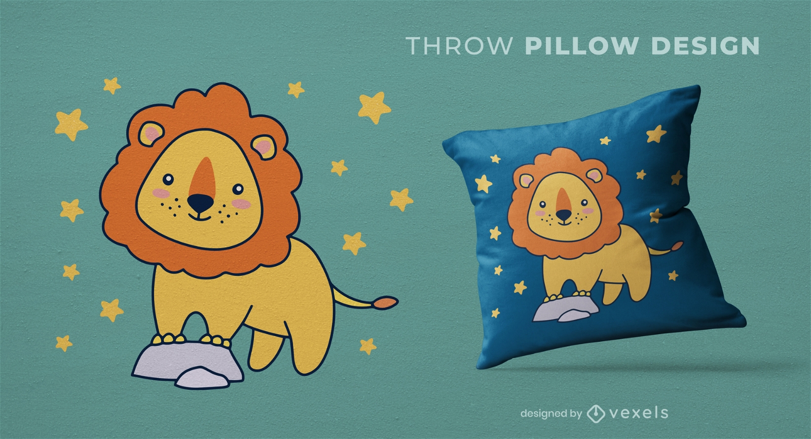 Baby lion with stars throw pillow design