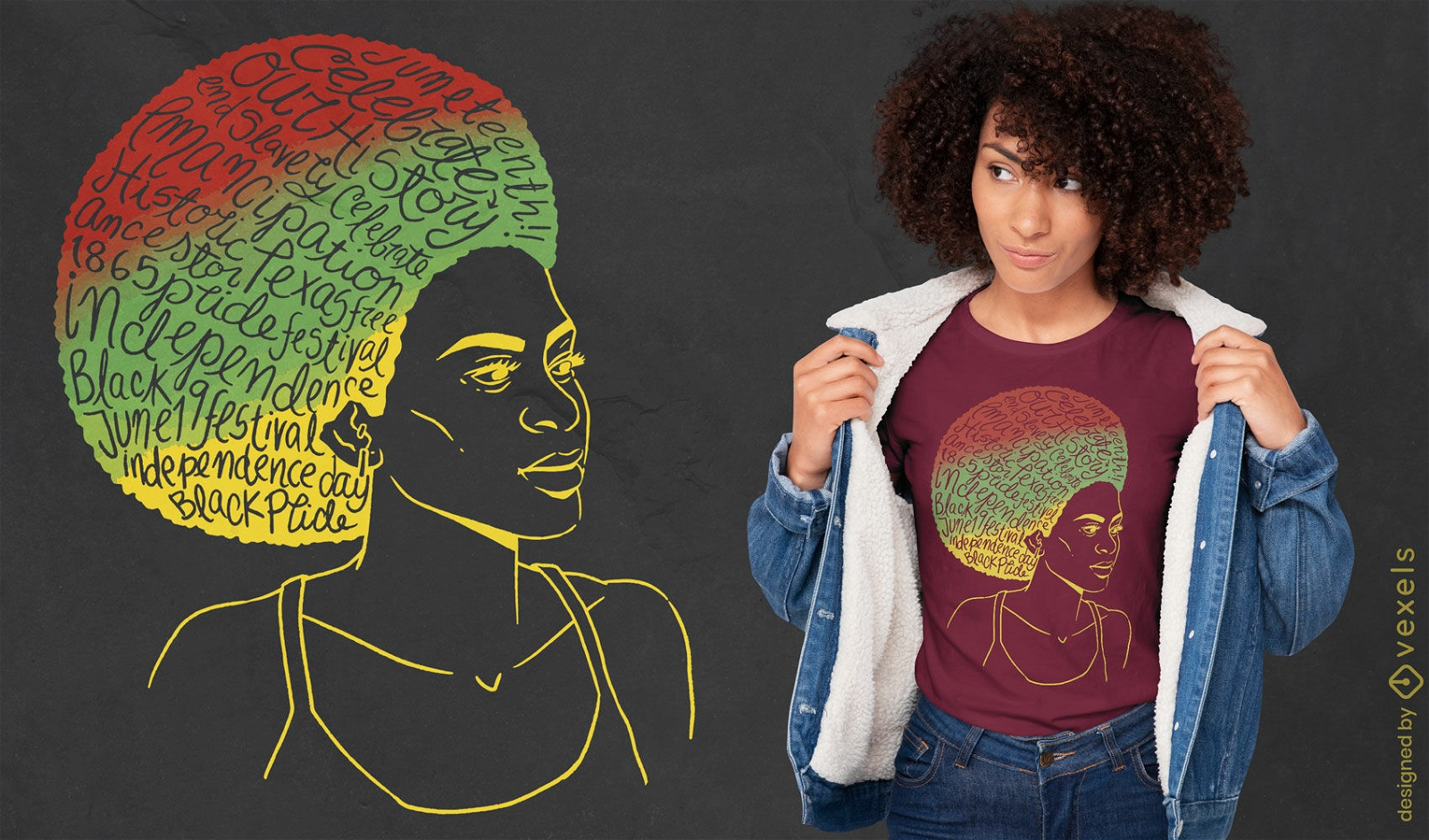 Diseño de camiseta de mujer afroamericana del decimosexto