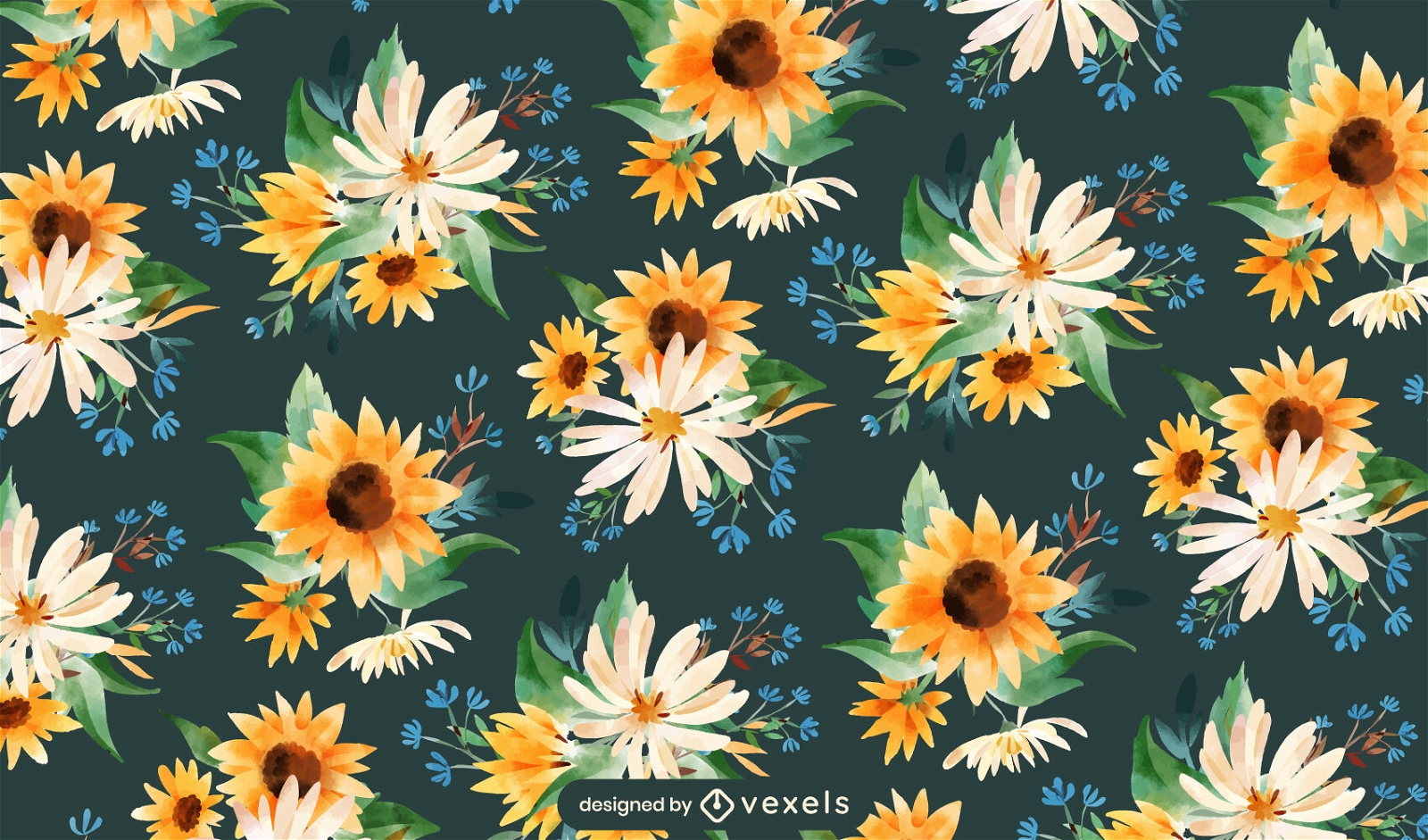 Desenho de padrão floral de girassol