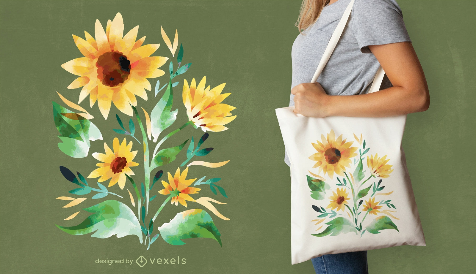 Sunflower watercolor tote bag design