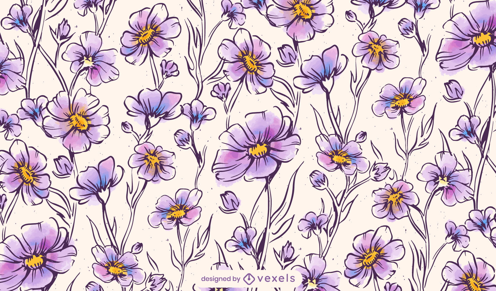 Wildes lila Blumenmusterdesign