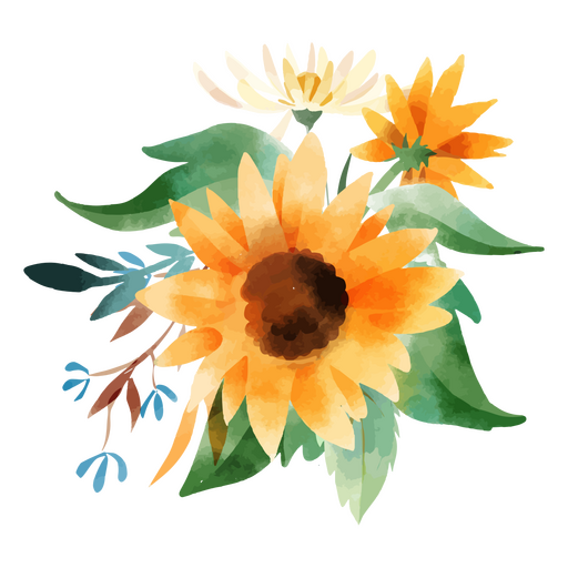 Orangefarbener Sonnenblumenstrauß PNG-Design