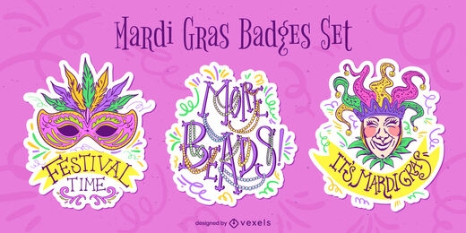 Mardi Gras colorful badges set