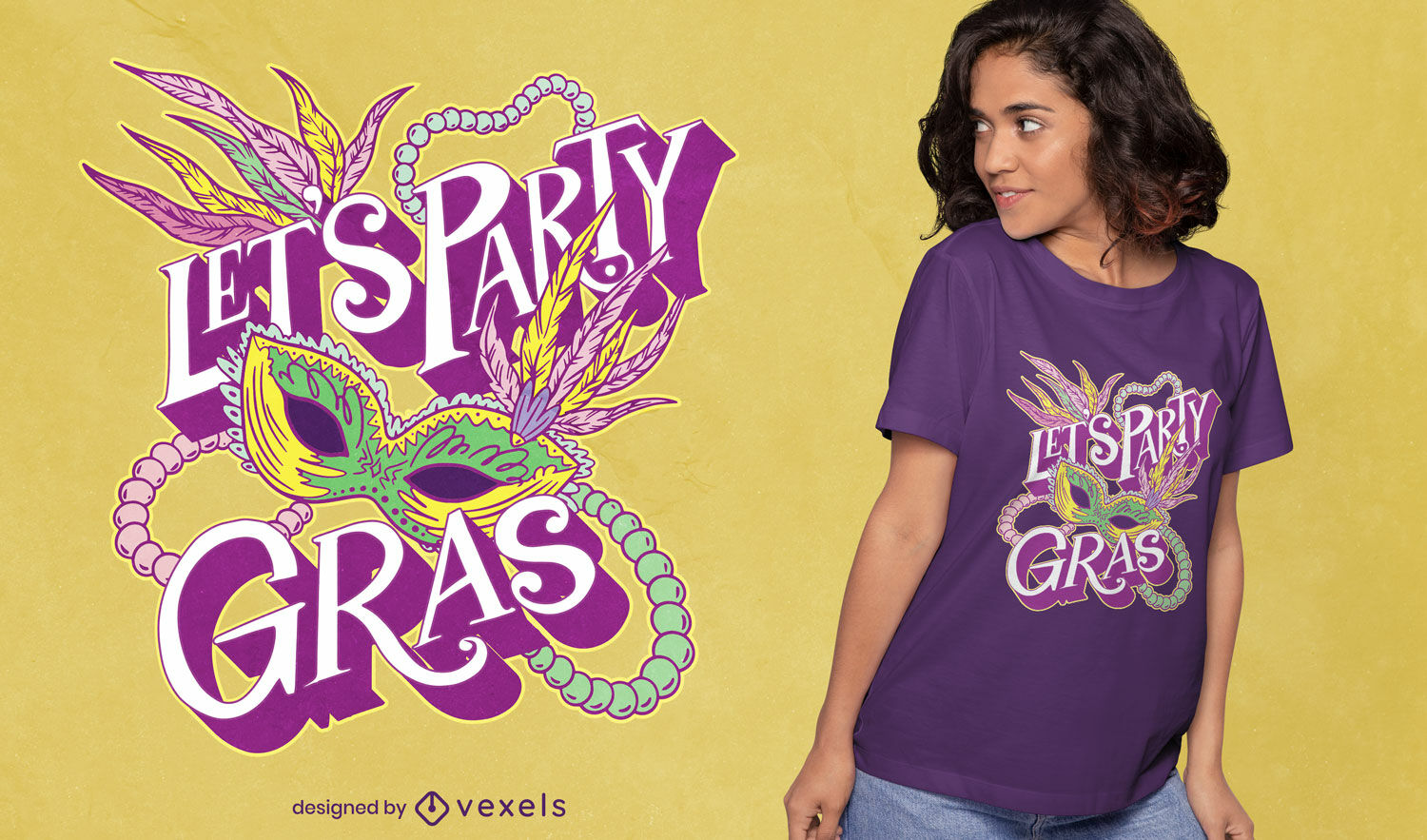 Diseño de camiseta de fiesta de Mardi Gras.