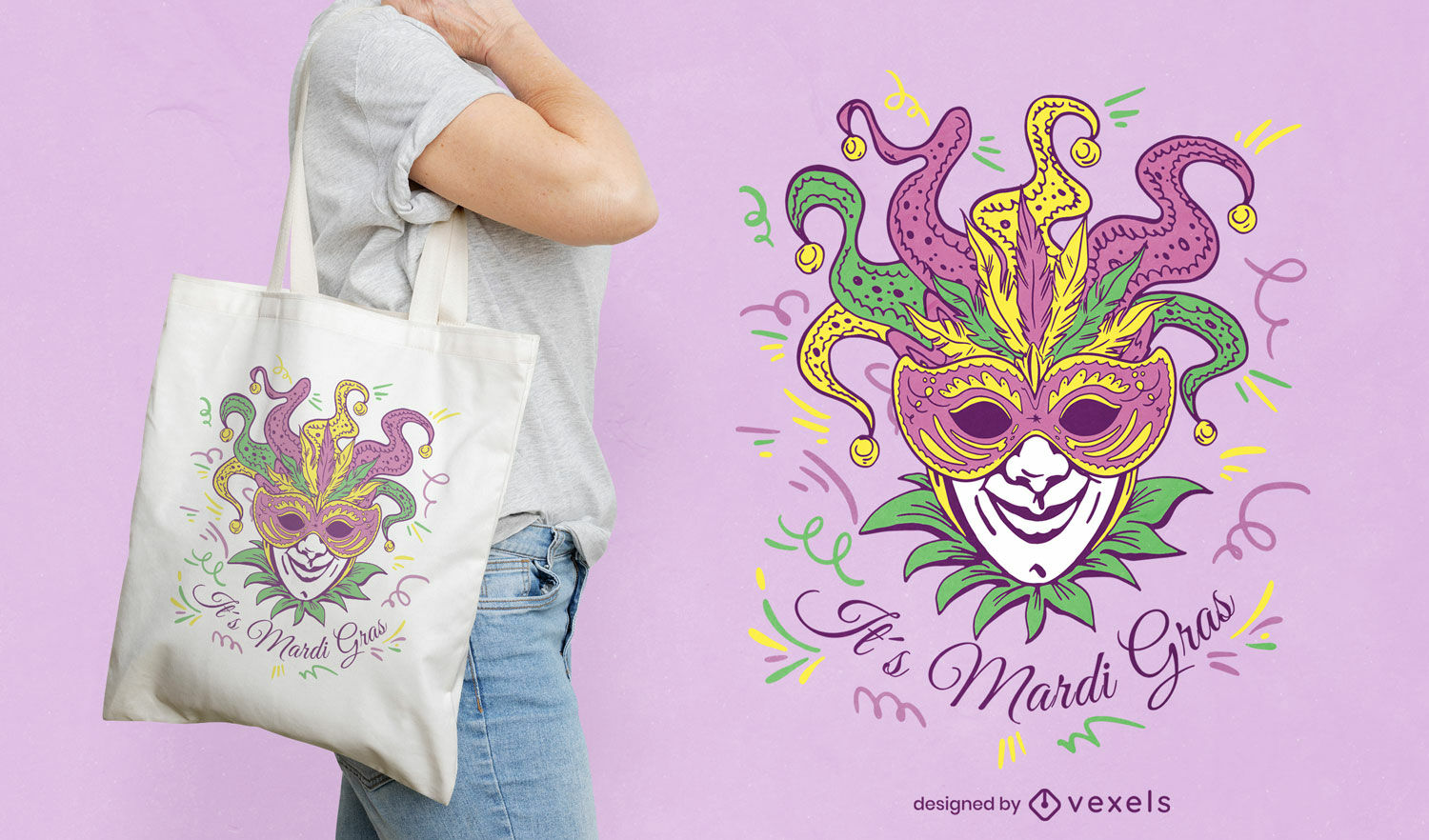 Diseño de bolsa de asas de bufón Mardi Gras