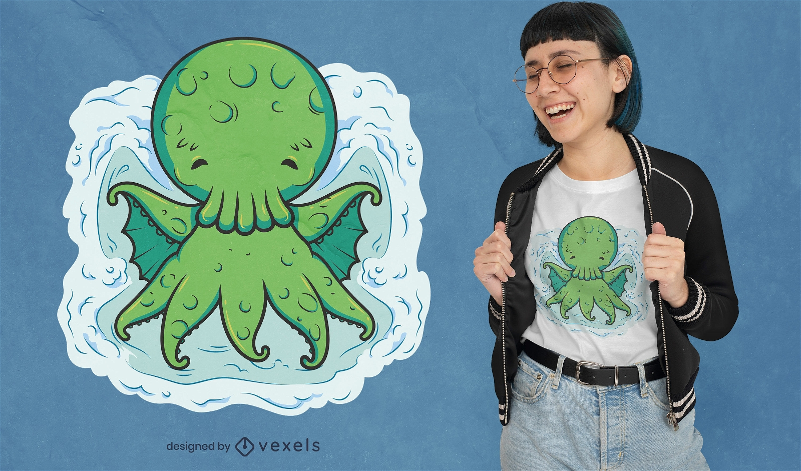 Cute Cthulhu monster and snow t-shirt design