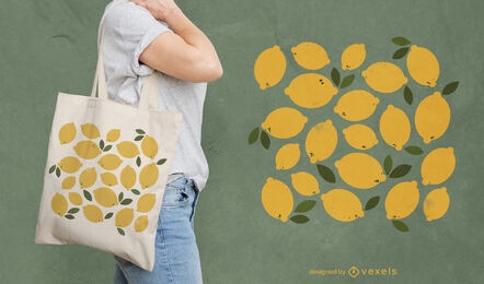 Diseño de bolsa de asas de frutas de limones.