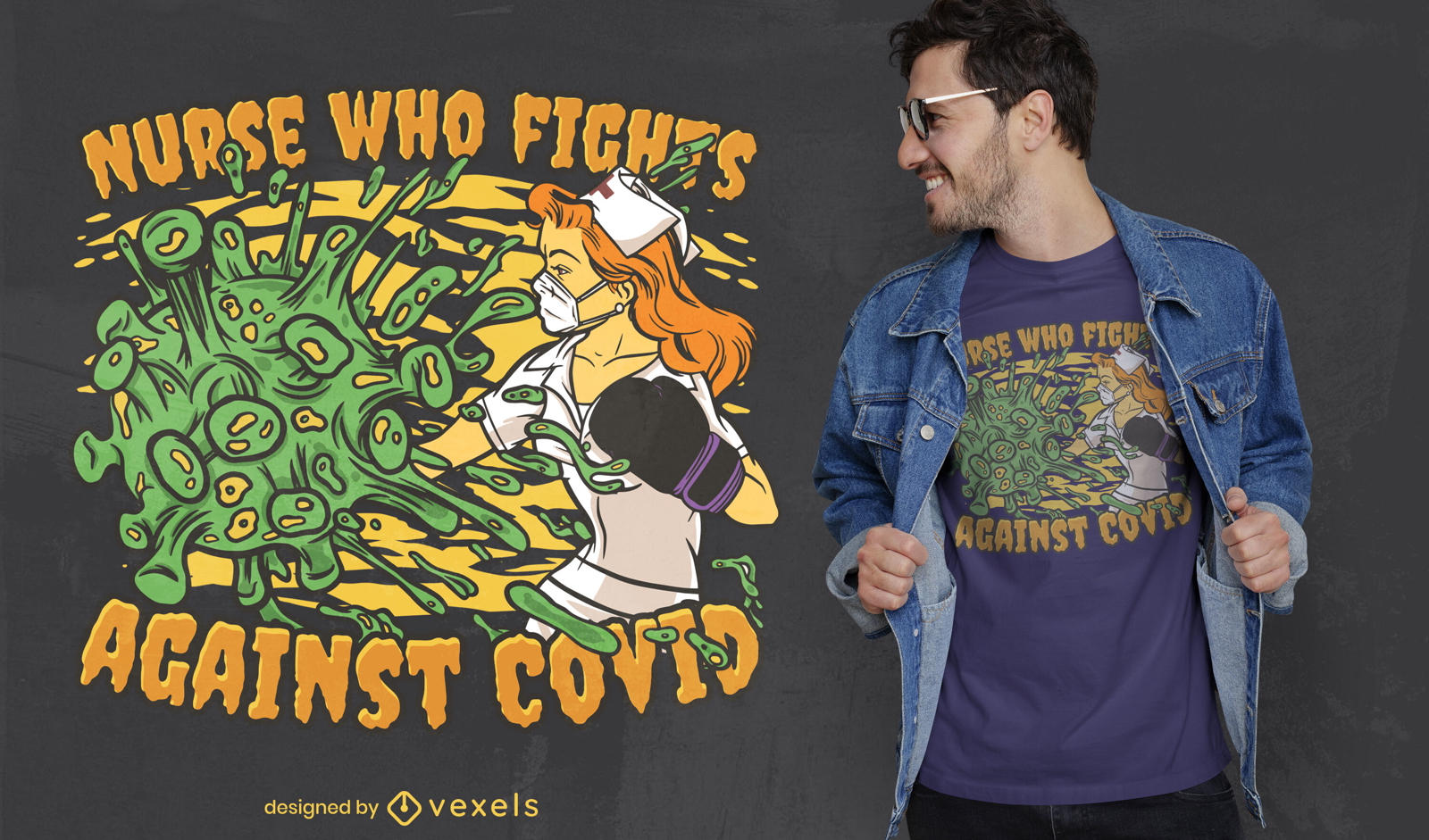 T-Shirt-Design für Krankenschwester im Kampf gegen Covid-Krankheit