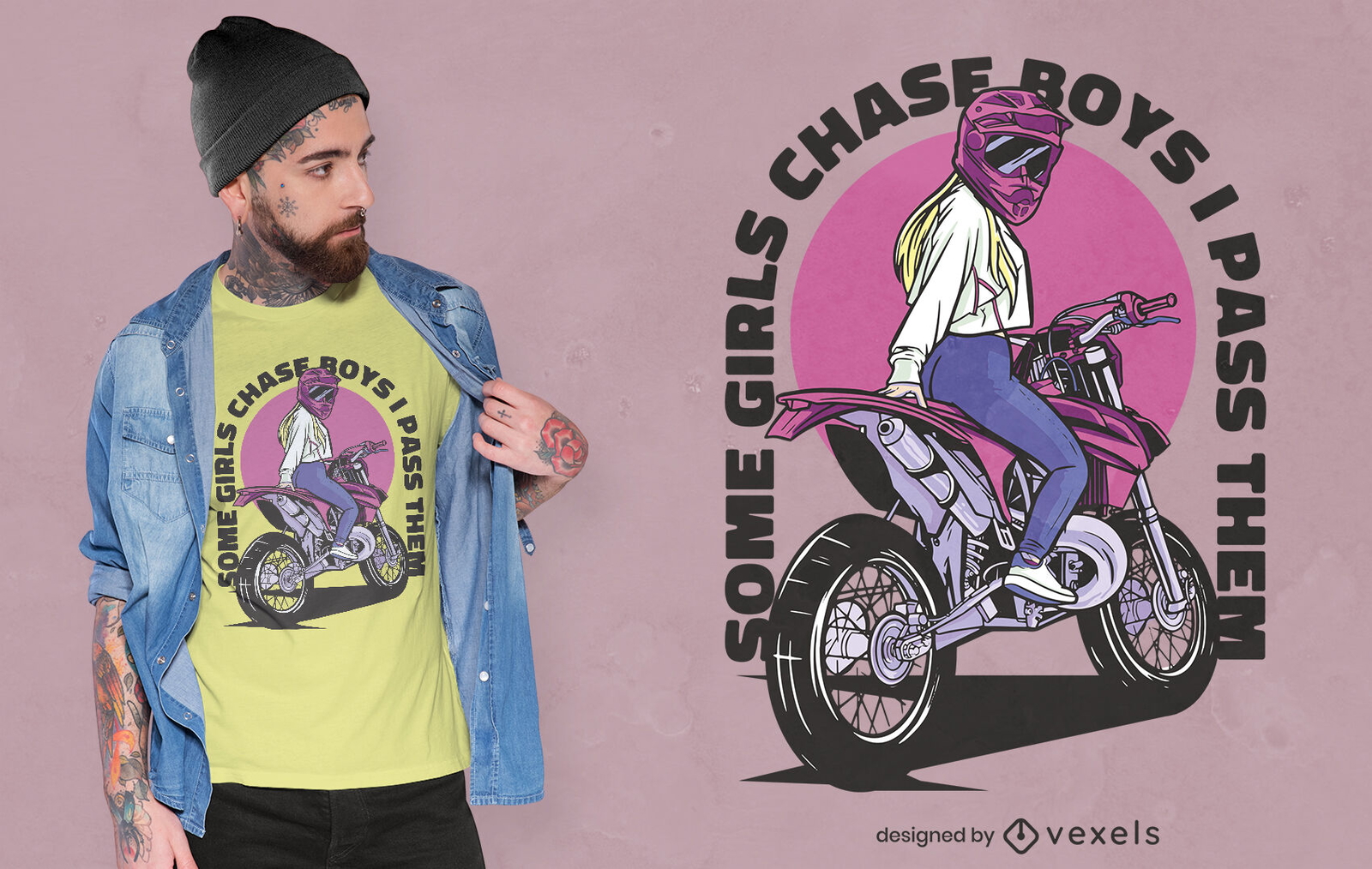 Mädchen mit Helm auf Motorrad-T-Shirt-Design