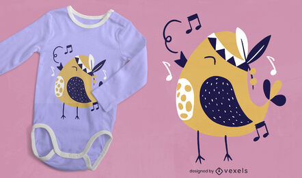 Diseño de camiseta cantando pájaro plano.