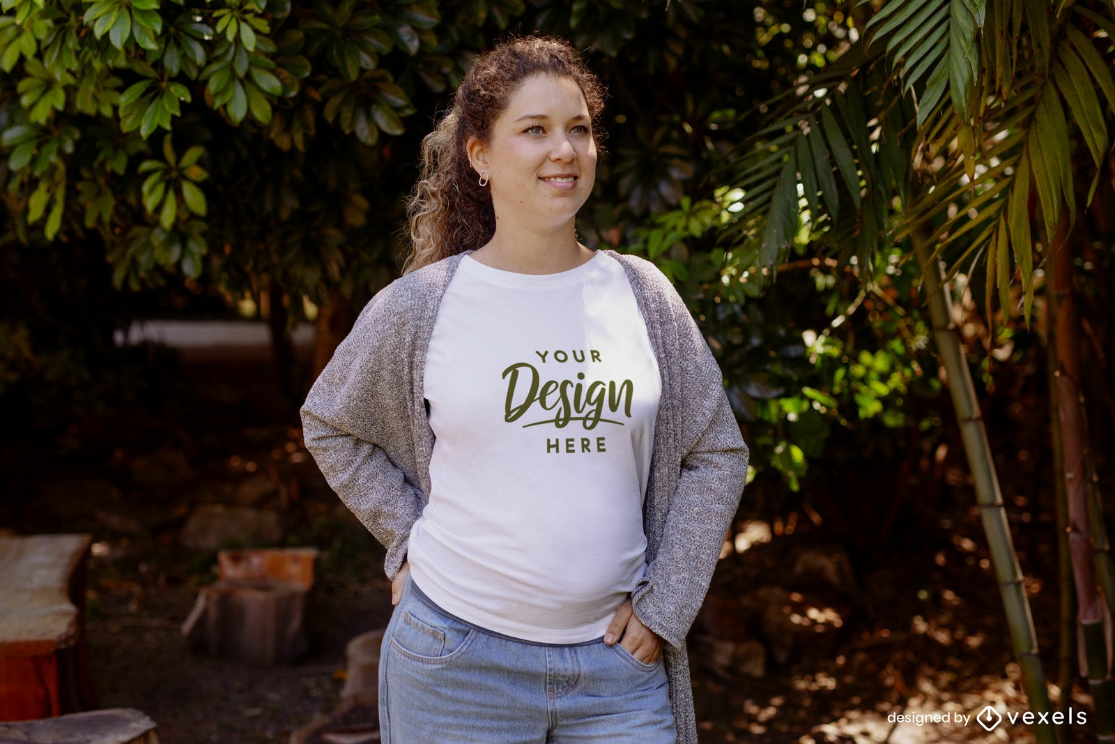 Pregnant model backyard t-shirt mockup