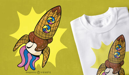 Diseño de camiseta de cohete espacial de caramelo dulce