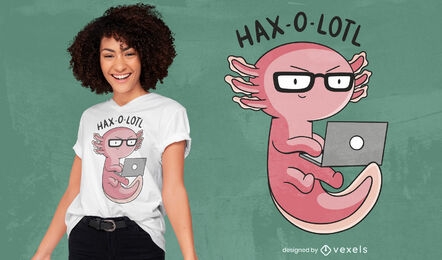 Axolotl hacker with computer t-shirt design