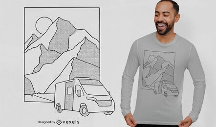 Camping van on mountains t-shirt design