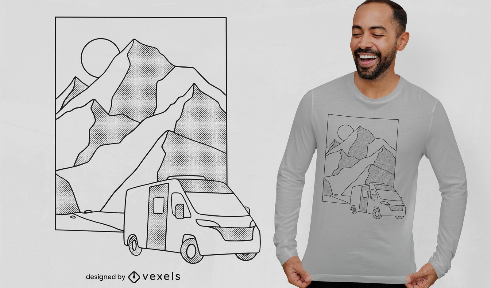 Diseño de camiseta de camioneta de camping en las montañas.