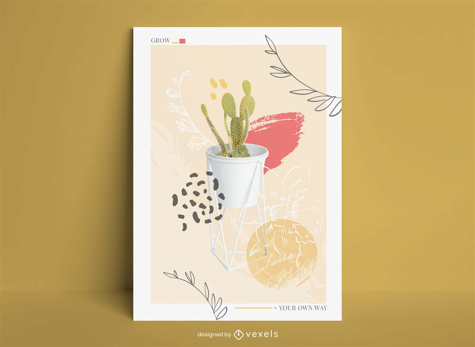 Diseño de cartel de planta de cactus abstracto