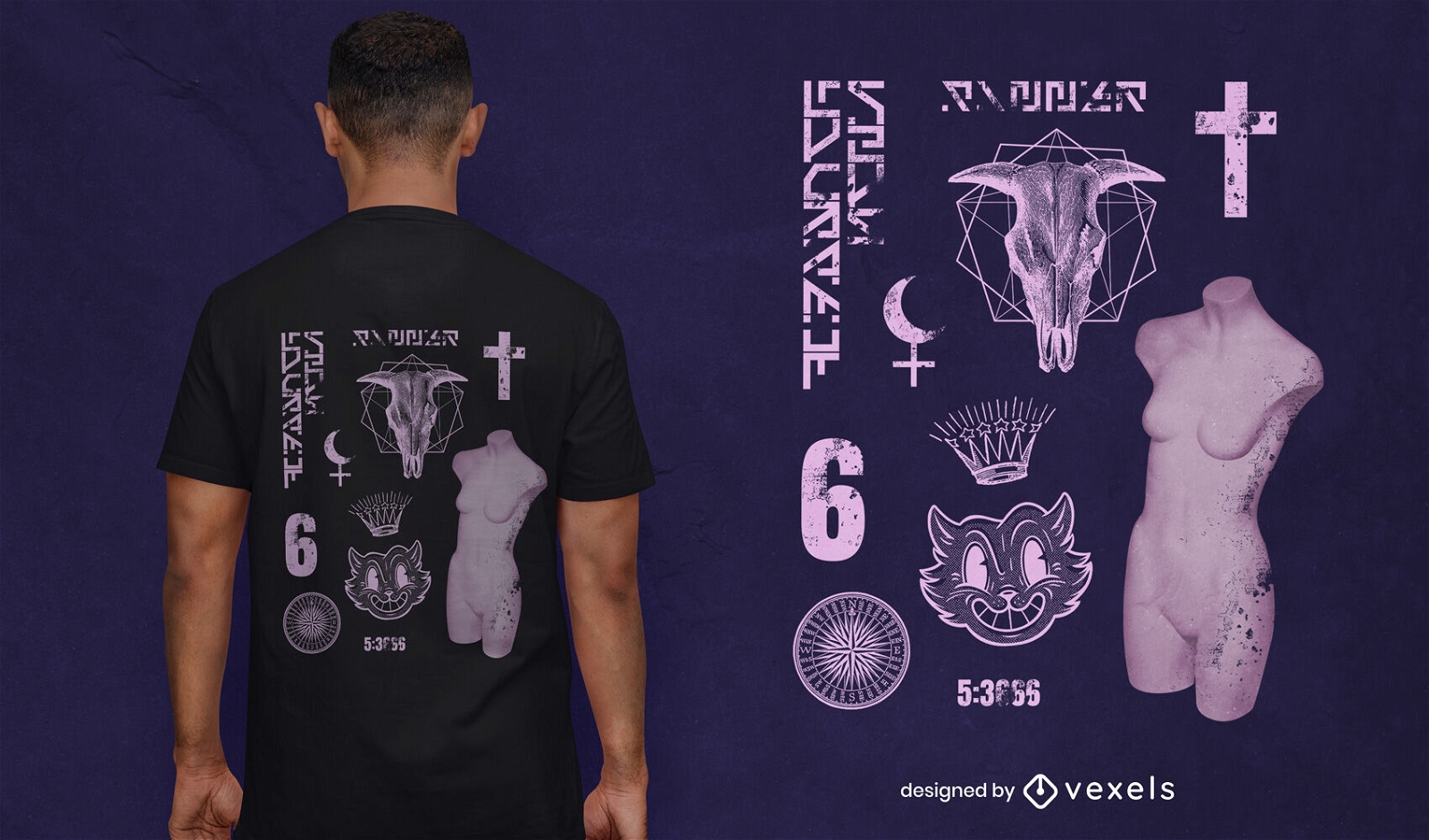 Design de camiseta psd monocromático esotérico