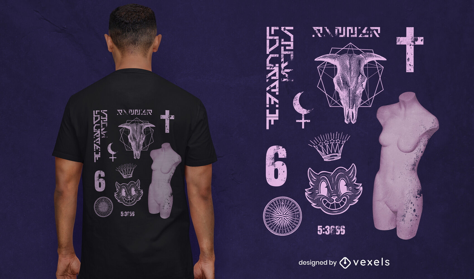 Diseño de camiseta psd monocromática esotérica.