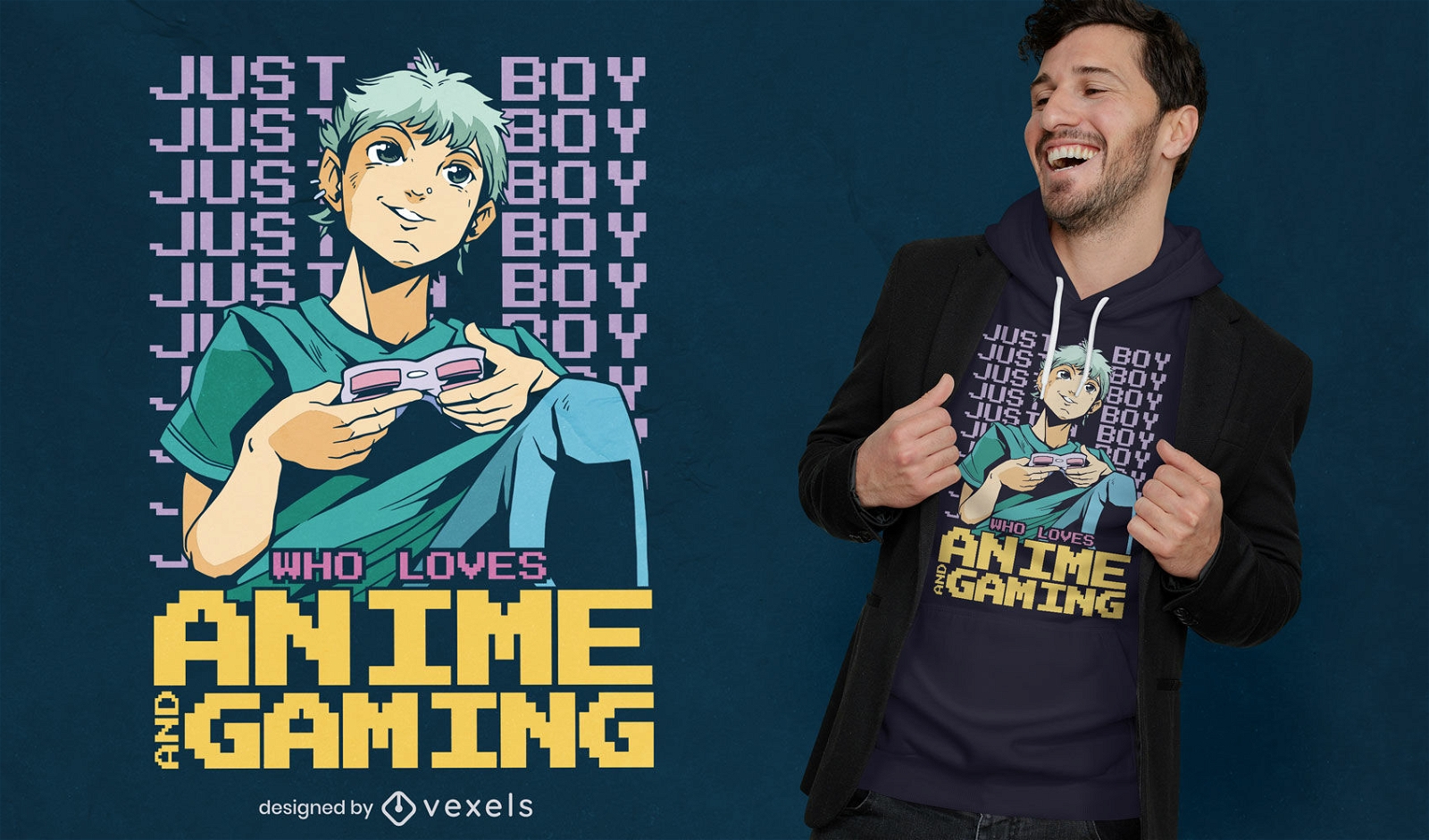 Anime boy playing video games t-shirt design