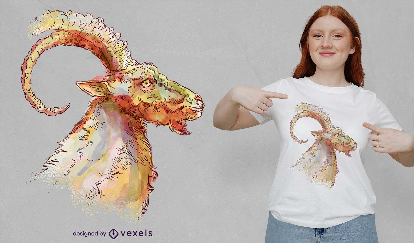 Diseño de camiseta de acuarela de cabra montés