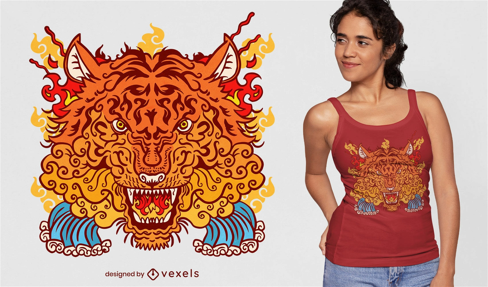 Chinesisches Neujahrs-Tiger auf Feuer-T-Shirt-Design