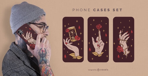 Hands and roses phone case set