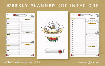 Modelo de design de diário do planejador semanal KDP