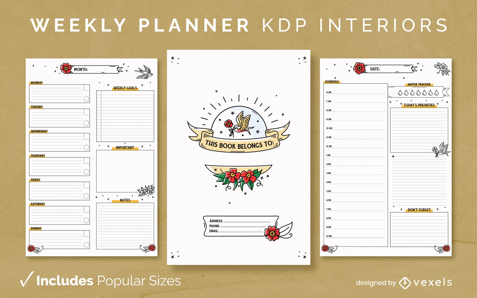 Modelo de design de diário do planejador semanal KDP
