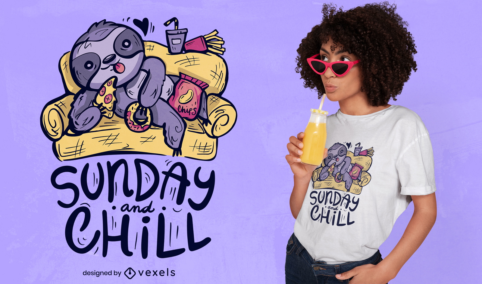 Diseño de camiseta Sunday and Chill Sloth.