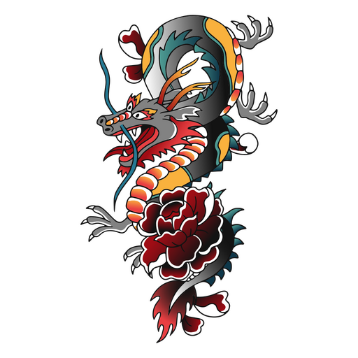 Flores tradicionais de tatuagem de dragão